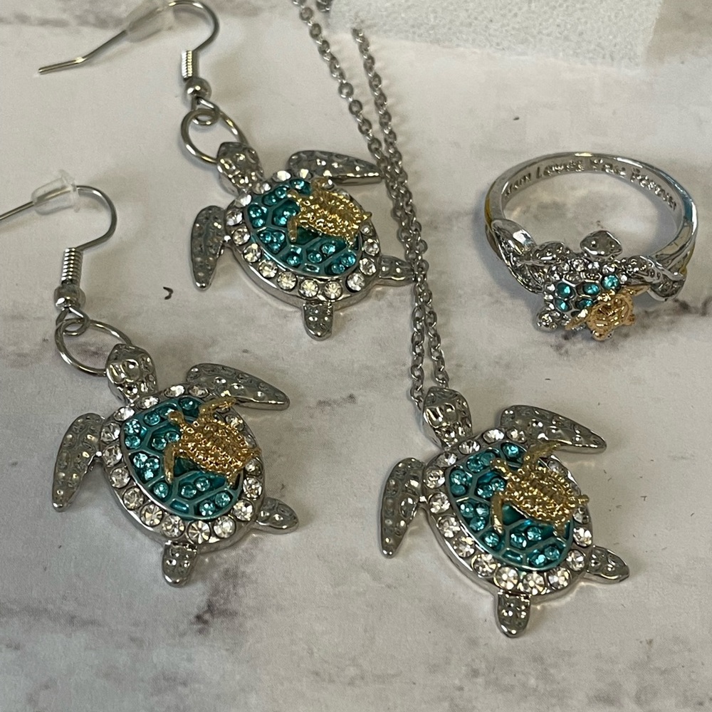 Turtle jewelry gift set for mom Mother’s Day valentines gift turtle 925 silver - Picture 6 of 8